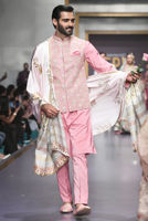 Pink Embroidered Cotton Silk Waistcoat Kurta (3-Piece) - Image 5