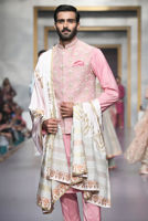 Pink Embroidered Cotton Silk Waistcoat Kurta (3-Piece) - Image 6