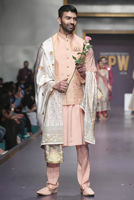 Peach Embroidered Cotton Silk Waistcoat Kurta (3-Piece) - Image 3