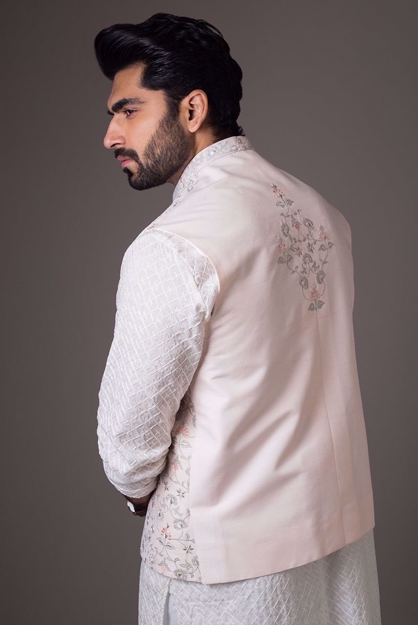Light Pink Embroidered Raw Silk Waistcoat (3-Piece) - Image 7