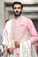 Pink Hand-Embroidered Raw Silk Waistcoat (3-Piece) - Image 2