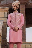 Pink Hand-Embroidered Raw Silk Waistcoat (3-Piece) - Image 5