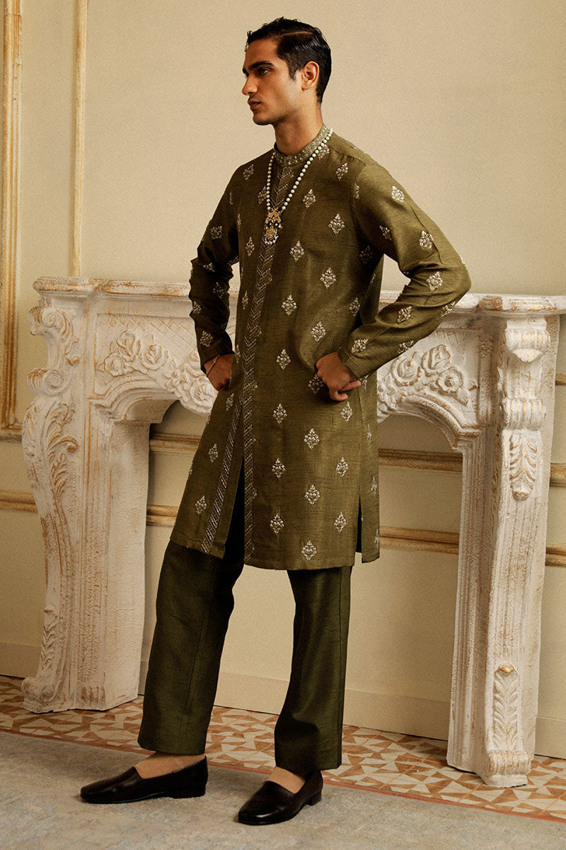 Pastel Pink Embroidered Raw Silk Waistcoat (3-Piece) - Image 6