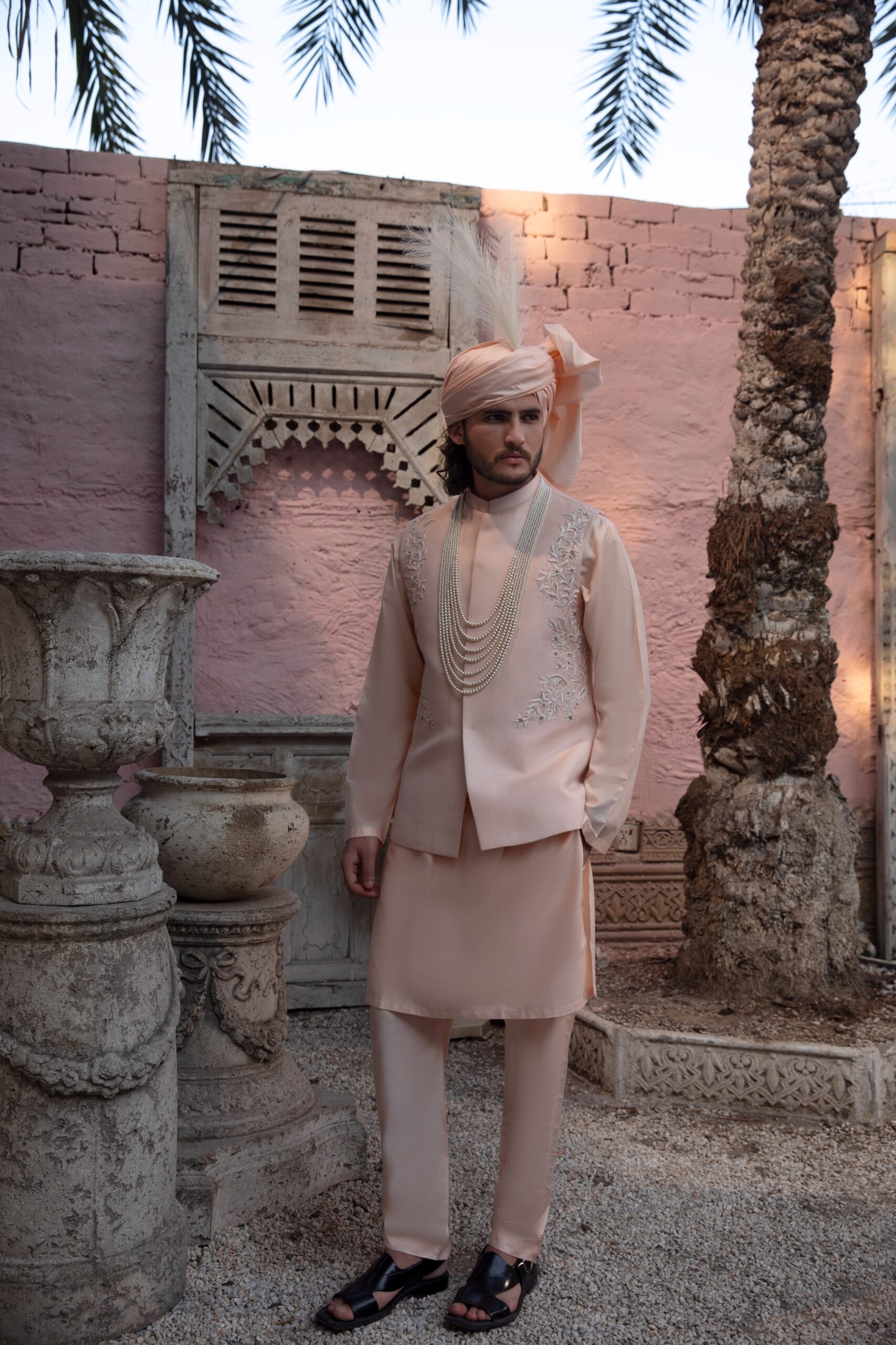 Blush Embroidered Raw Silk Waistcoat (3-Piece) - Image 2