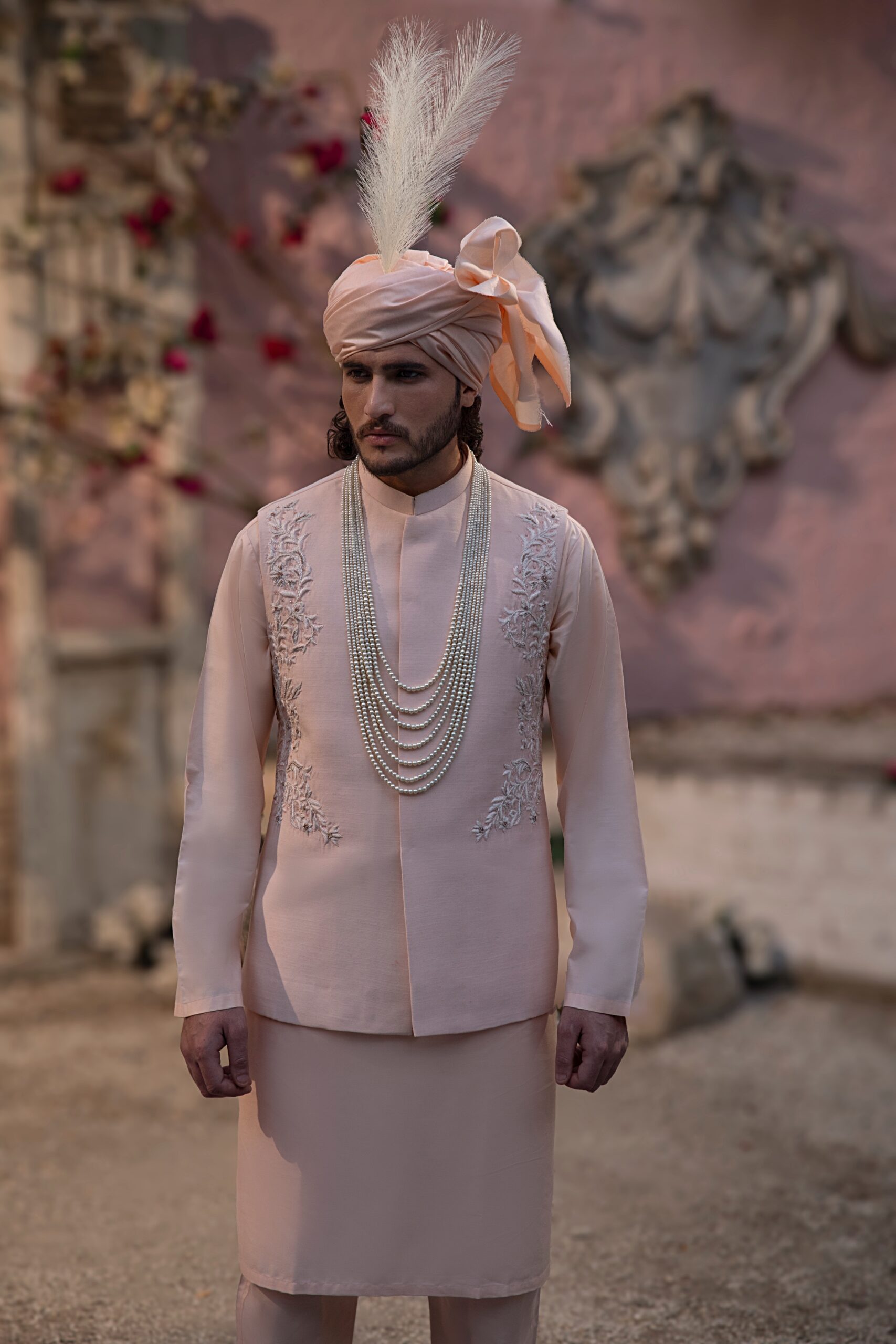 Blush Embroidered Raw Silk Waistcoat (3-Piece) - Image 4