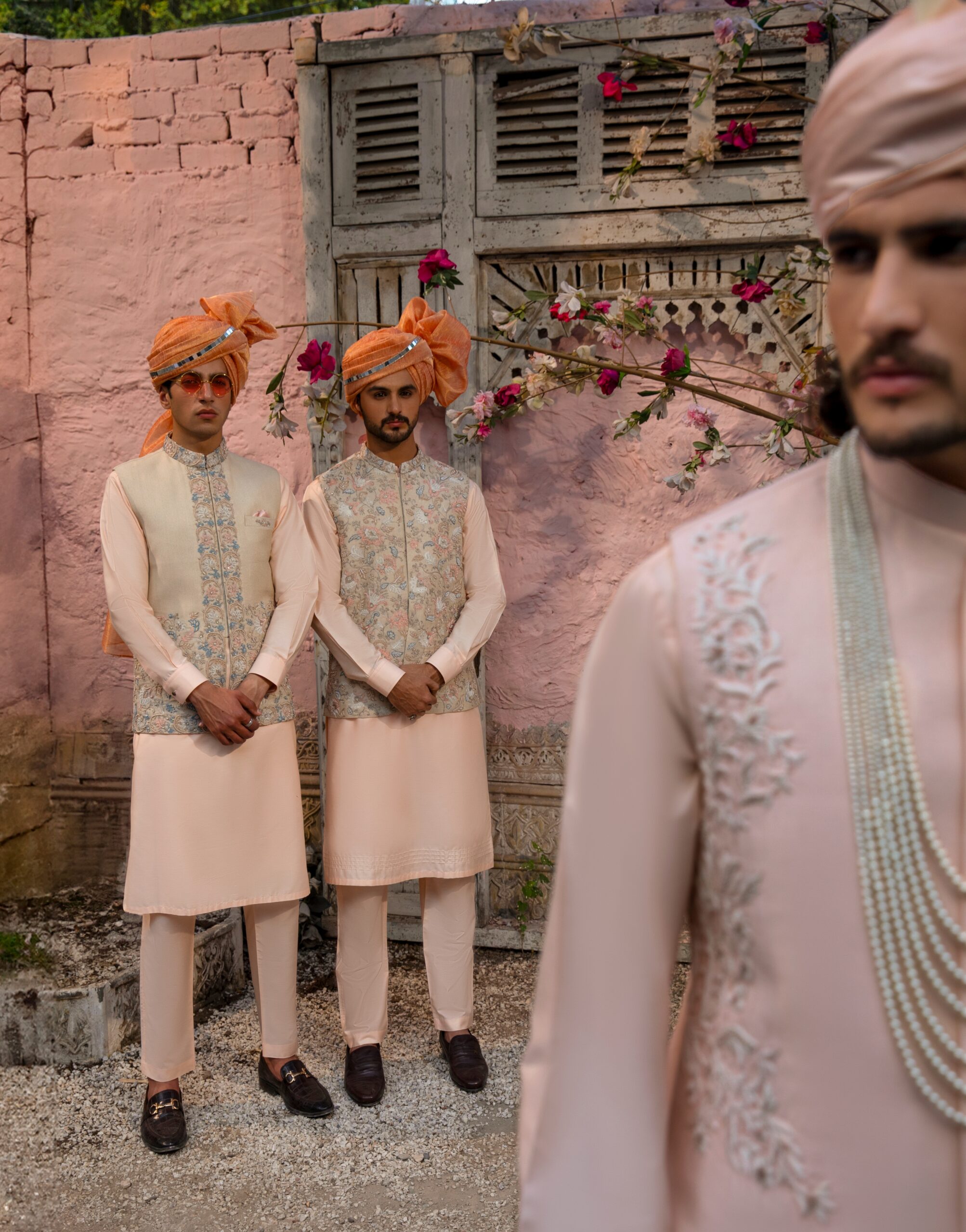 Blush Embroidered Raw Silk Waistcoat (3-Piece) - Image 8