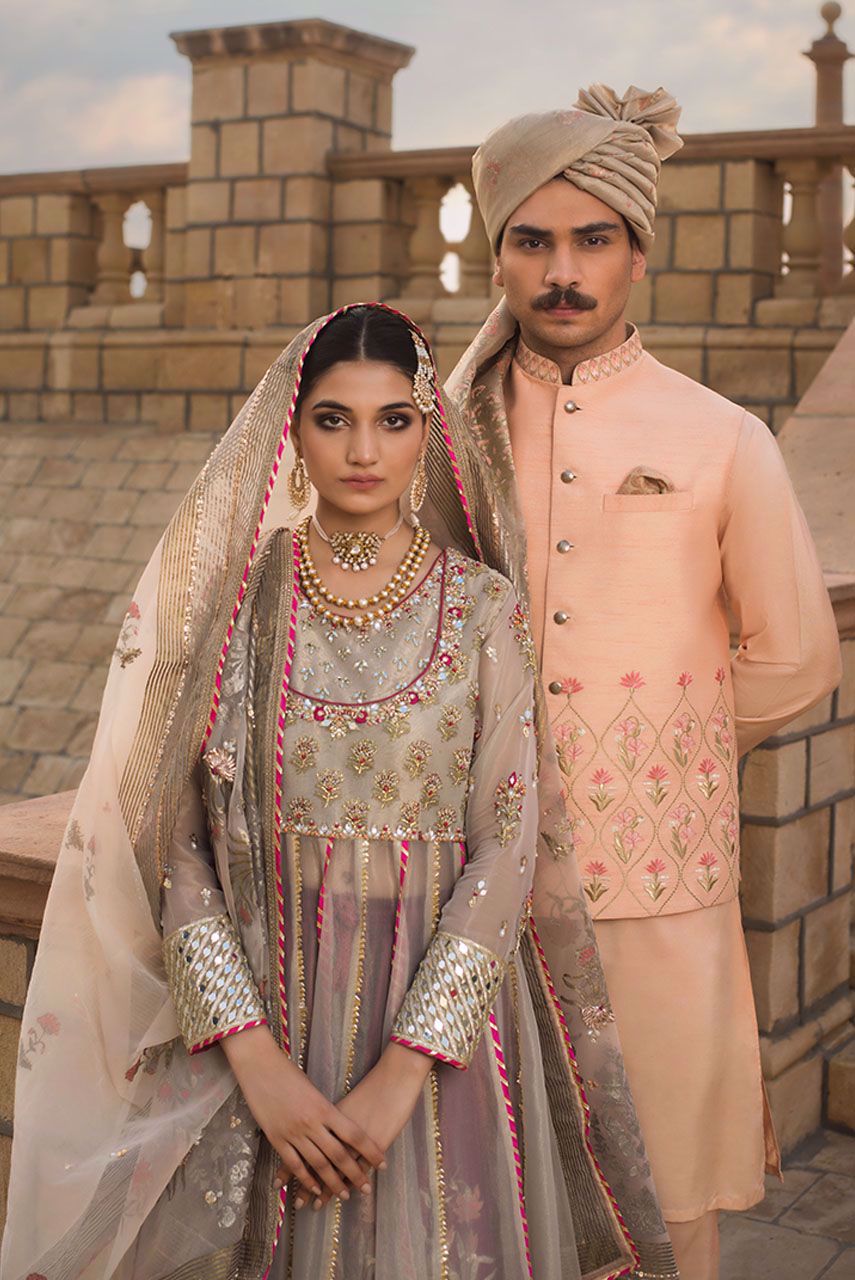 Peach Embroidered Raw Silk Waistcoat Kurta Set (3-Piece) - Image 2