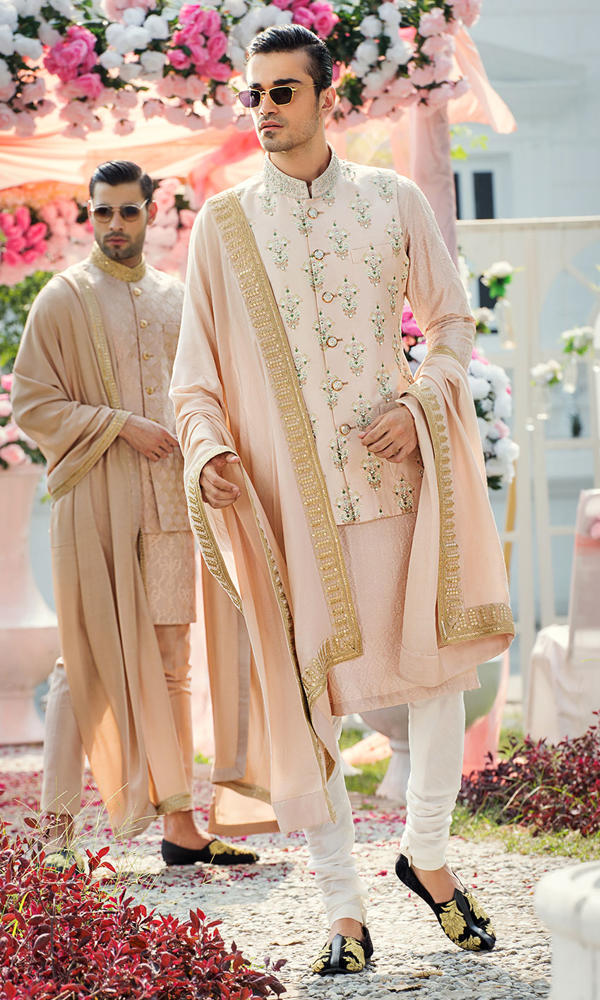 Blush Pink Embroidered Silk-Blend Waistcoat Kurta (3-Piece) - Image 4