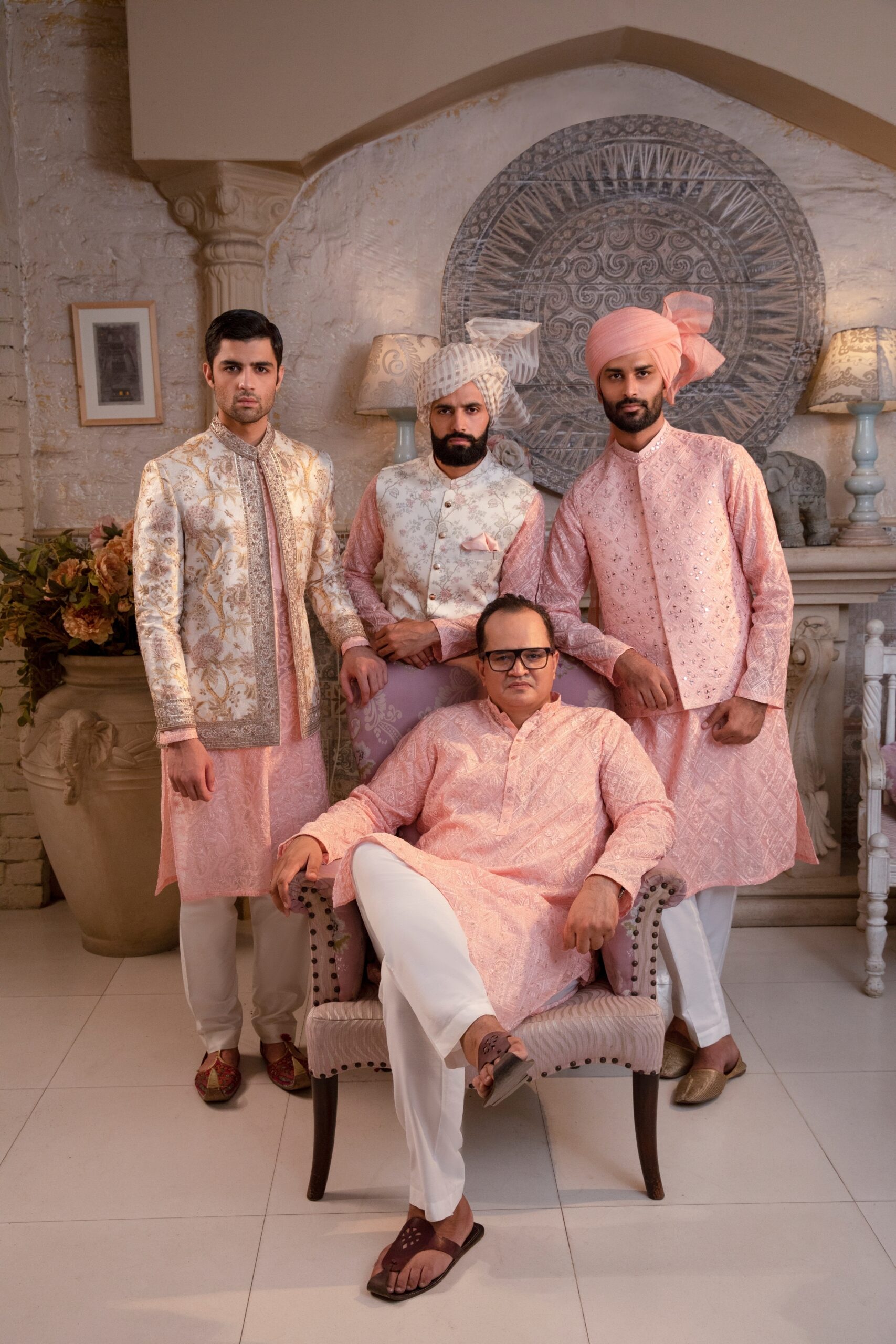 Salmon Mirror Embroidered Silk-Blend Waistcoat Kurta (3-Piece) - Image 3