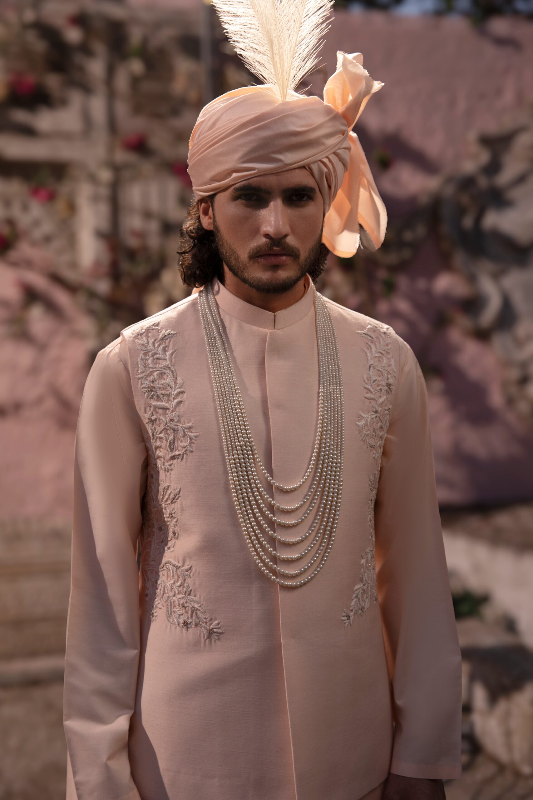 Blush Pink Embroidered Fine Fabric Waistcoat Kurta (2-Piece) - Image 1