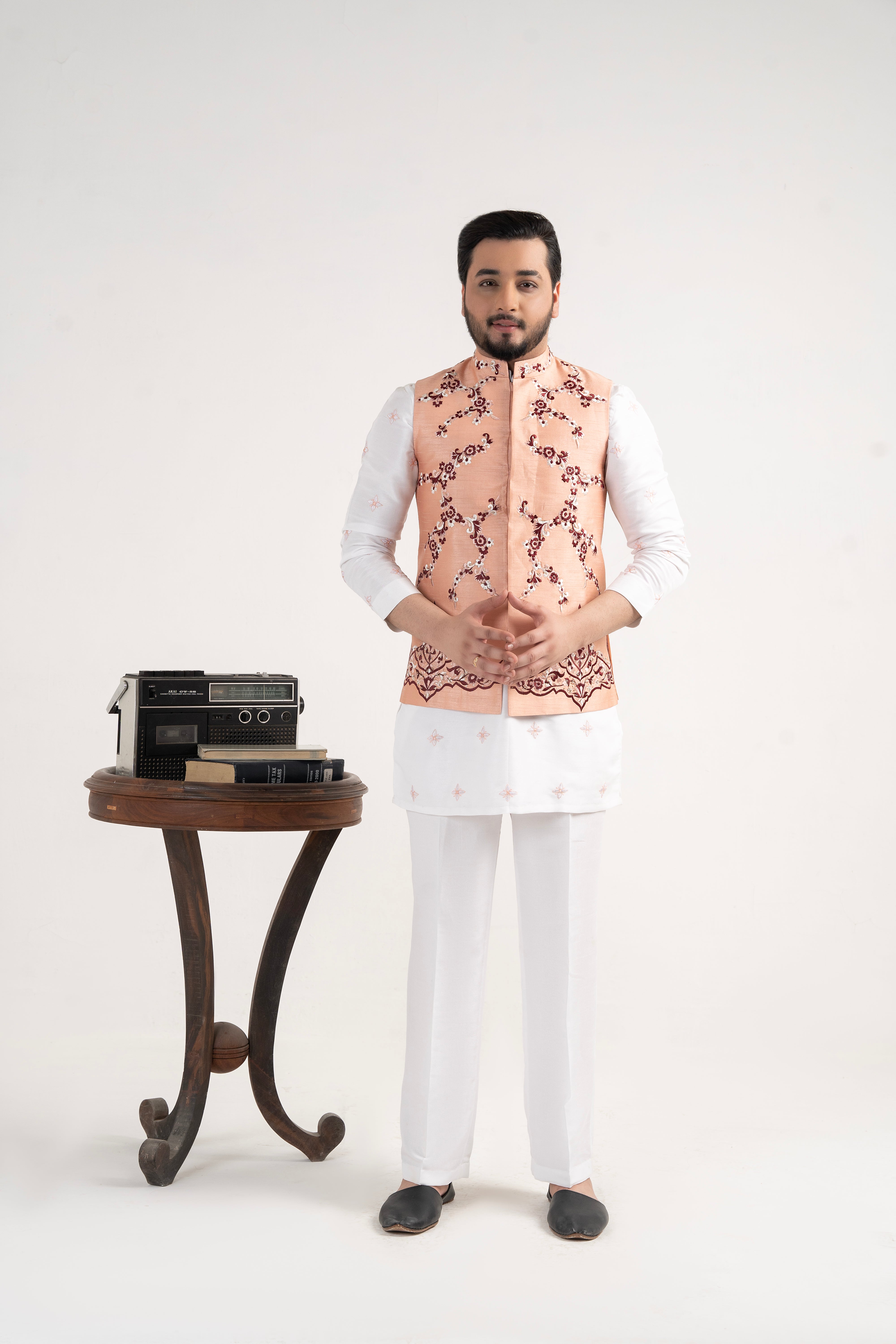 Light Pink Embroidered Silk Waistcoat (1-Pc) - Image 1