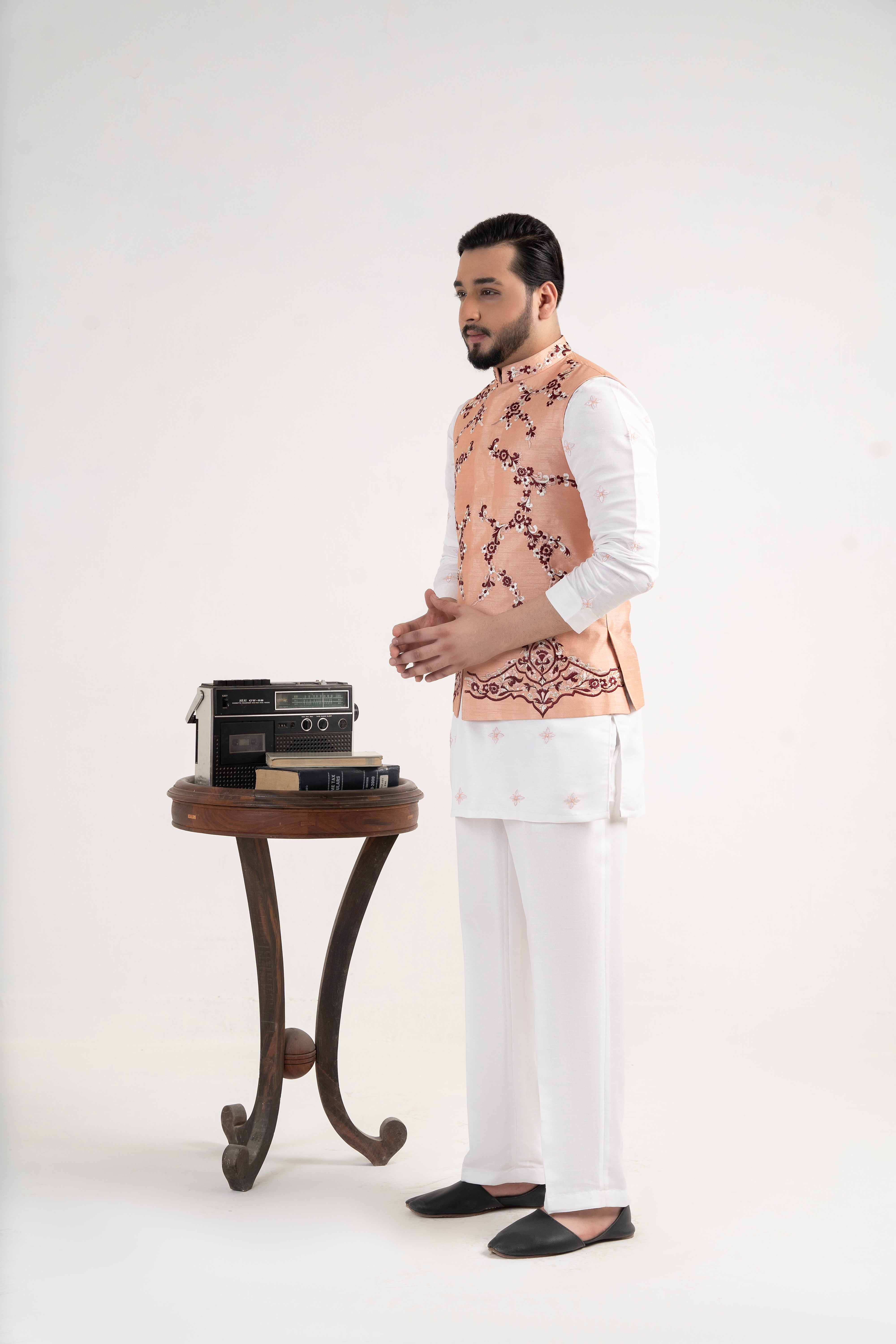 Light Pink Embroidered Silk Waistcoat (1-Pc) - Image 2