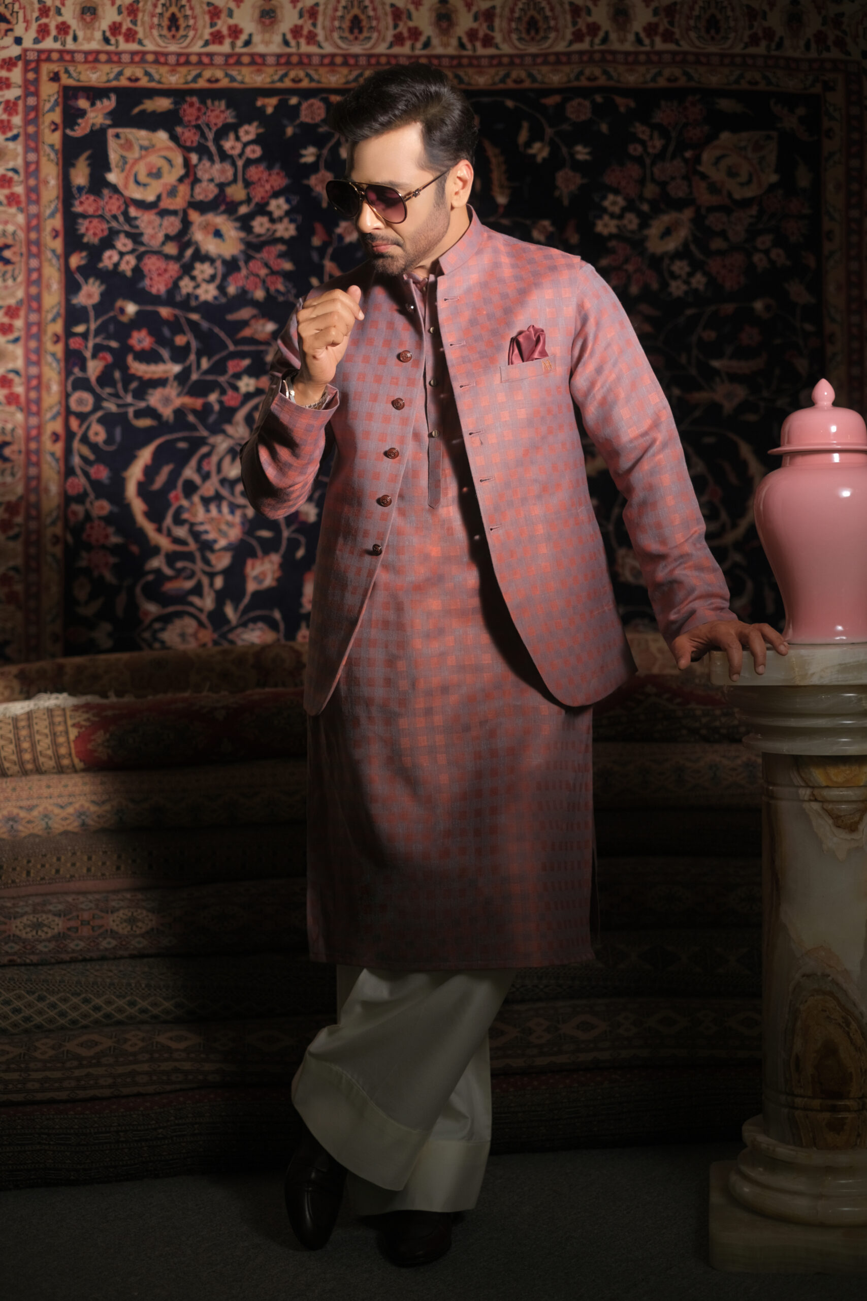 Rose Mauve Checked Suiting Waistcoat (3-Piece) - Image 1