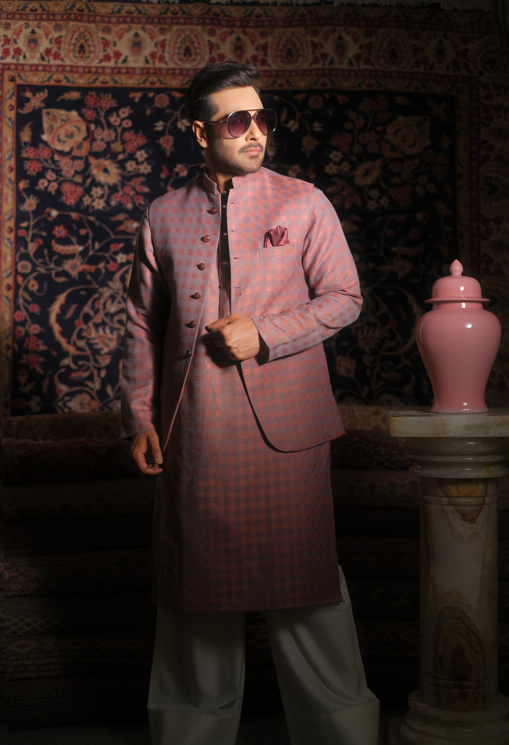 Rose Mauve Checked Suiting Waistcoat (3-Piece) - Image 2