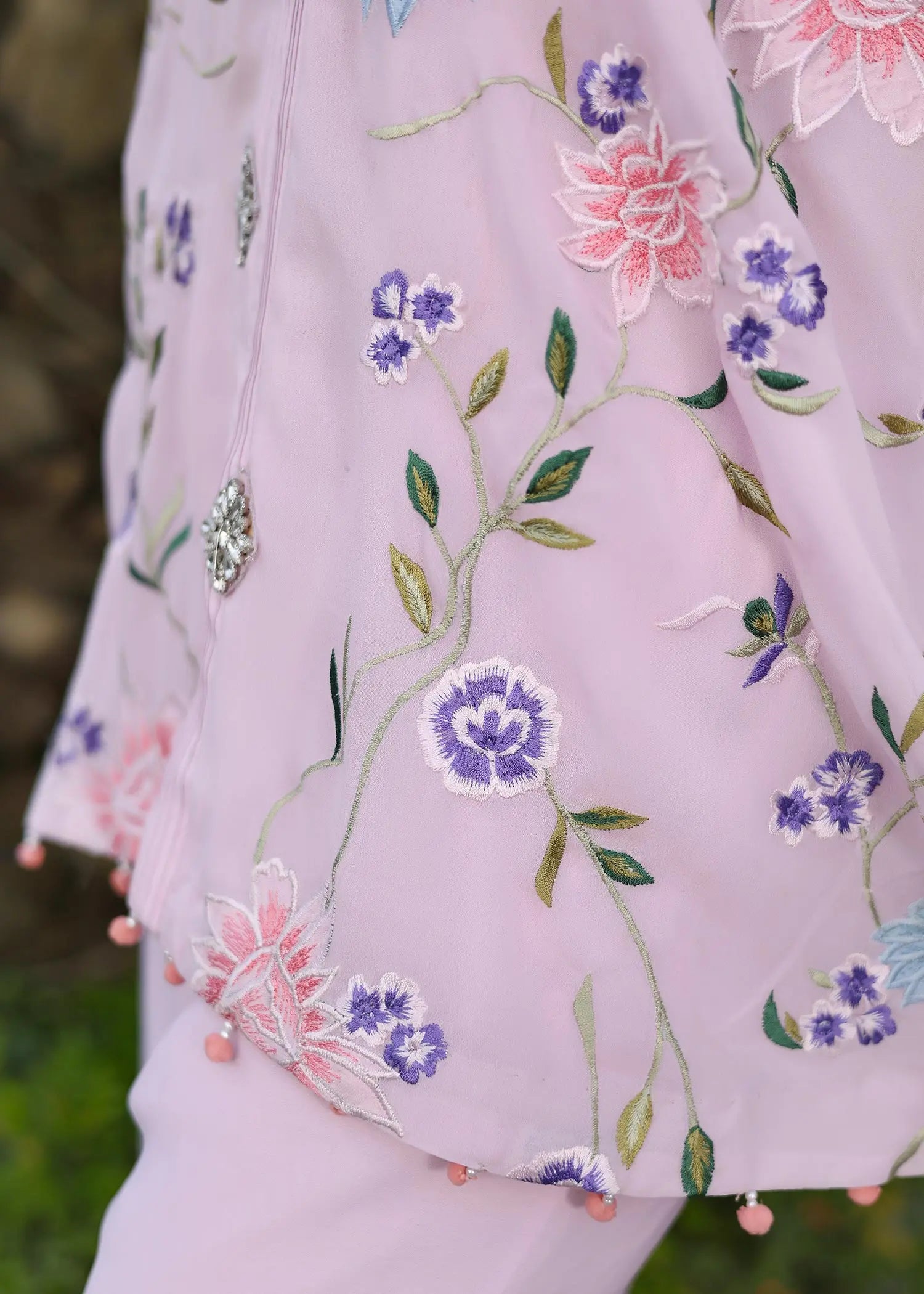 Light Pink Floral Embroidered Georgette Cape (2-Piece) - Image 12