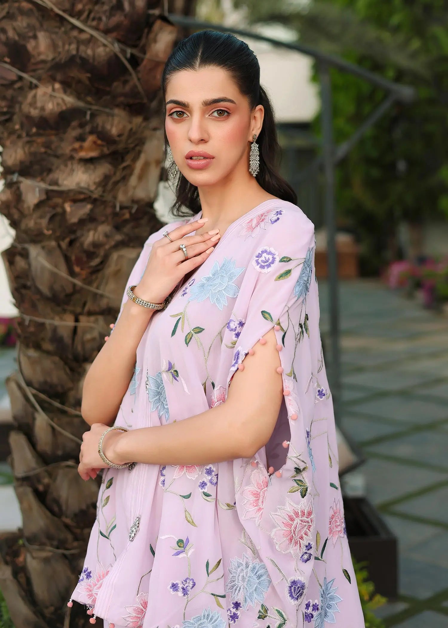 Light Pink Floral Embroidered Georgette Cape (2-Piece) - Image 2