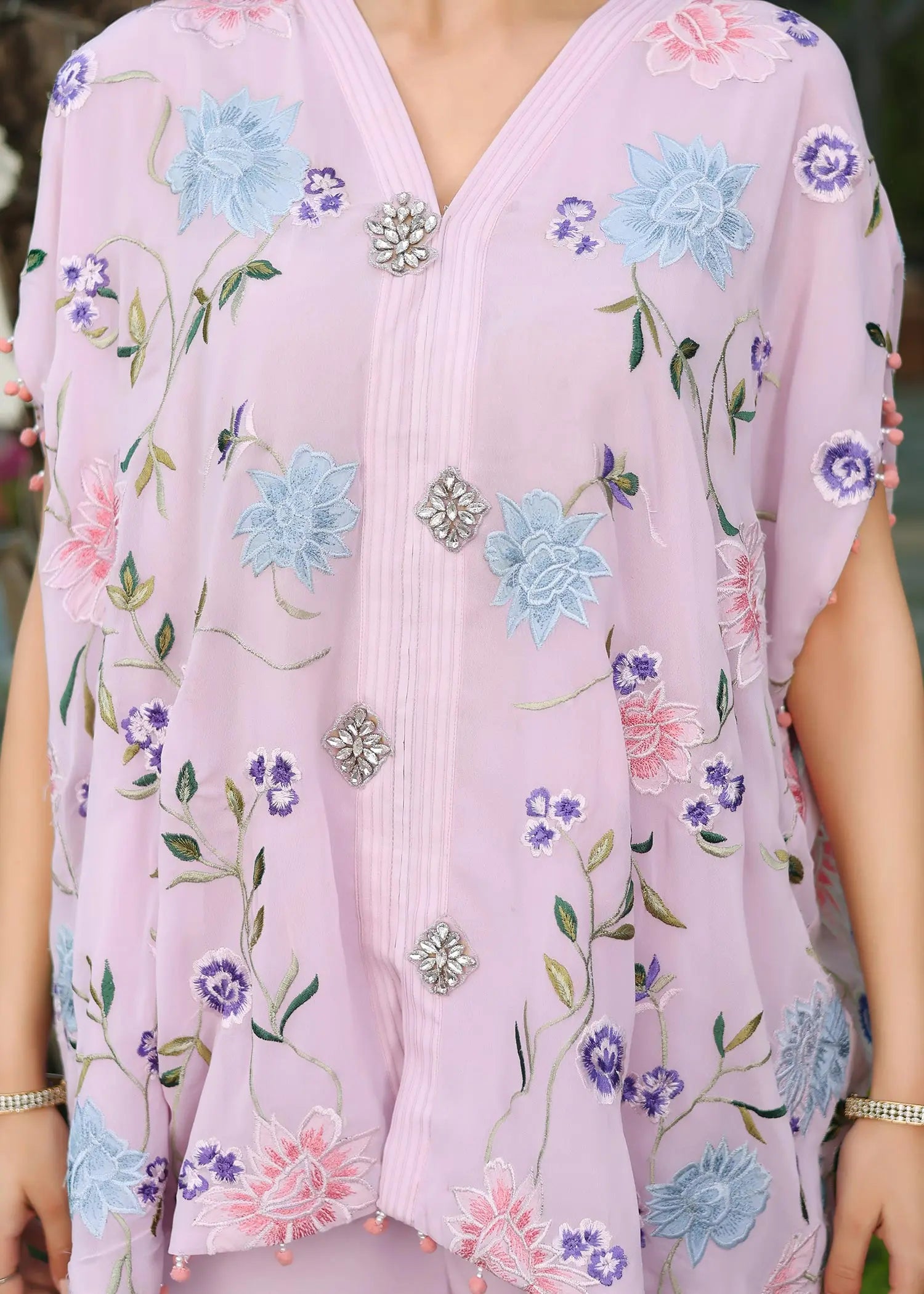 Light Pink Floral Embroidered Georgette Cape (2-Piece) - Image 4