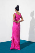 Fuchsia Crystal Zardozi Silk Cape Dress (3-Piece) - Image 13