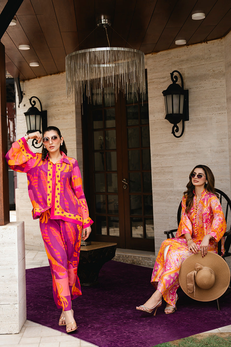 Pakistani Magenta Yellow Tropical Print Crepe Co-ord Set (2-Piece) - Image 8