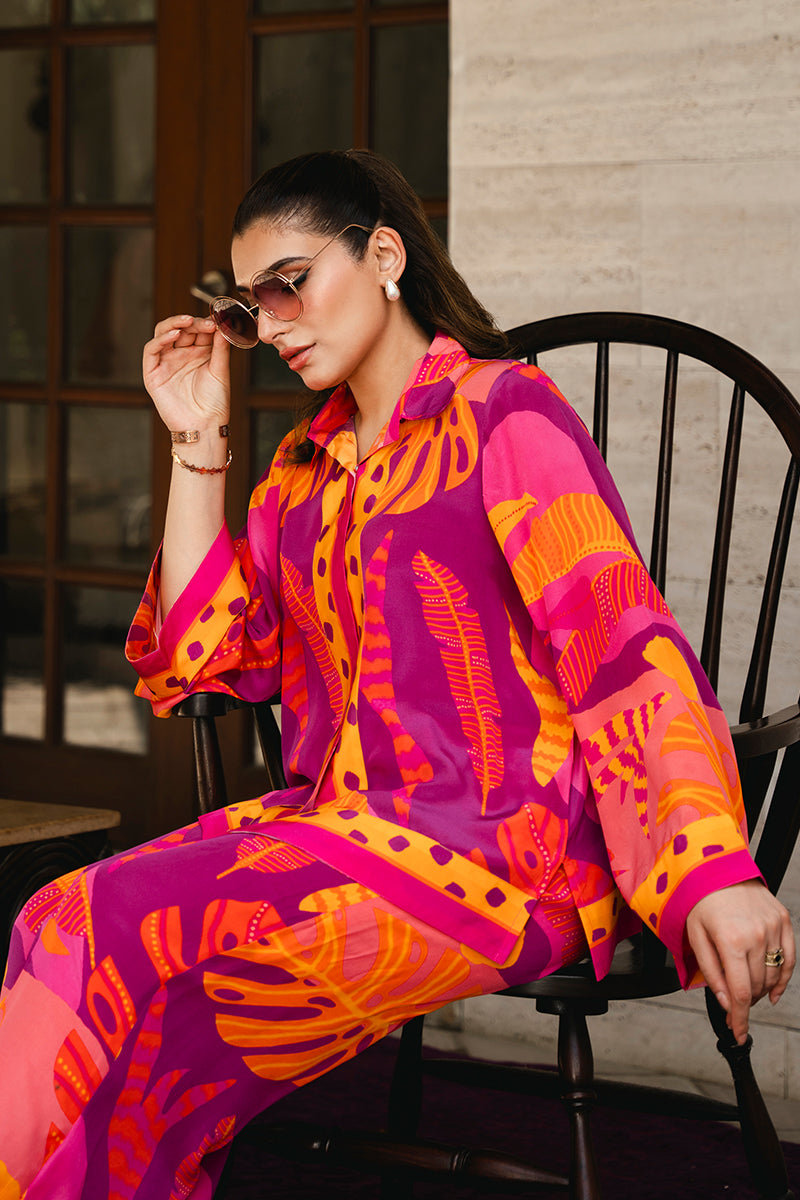 Magenta Yellow Tropical Print Crepe Co-ord Set (2-Piece) - Image 4