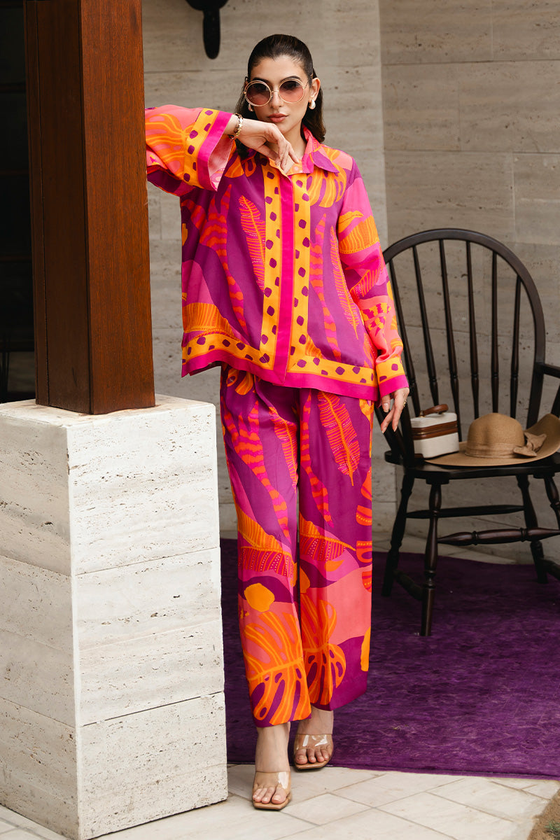 Magenta Yellow Tropical Print Crepe Co-ord Set (2-Piece) - Image 5