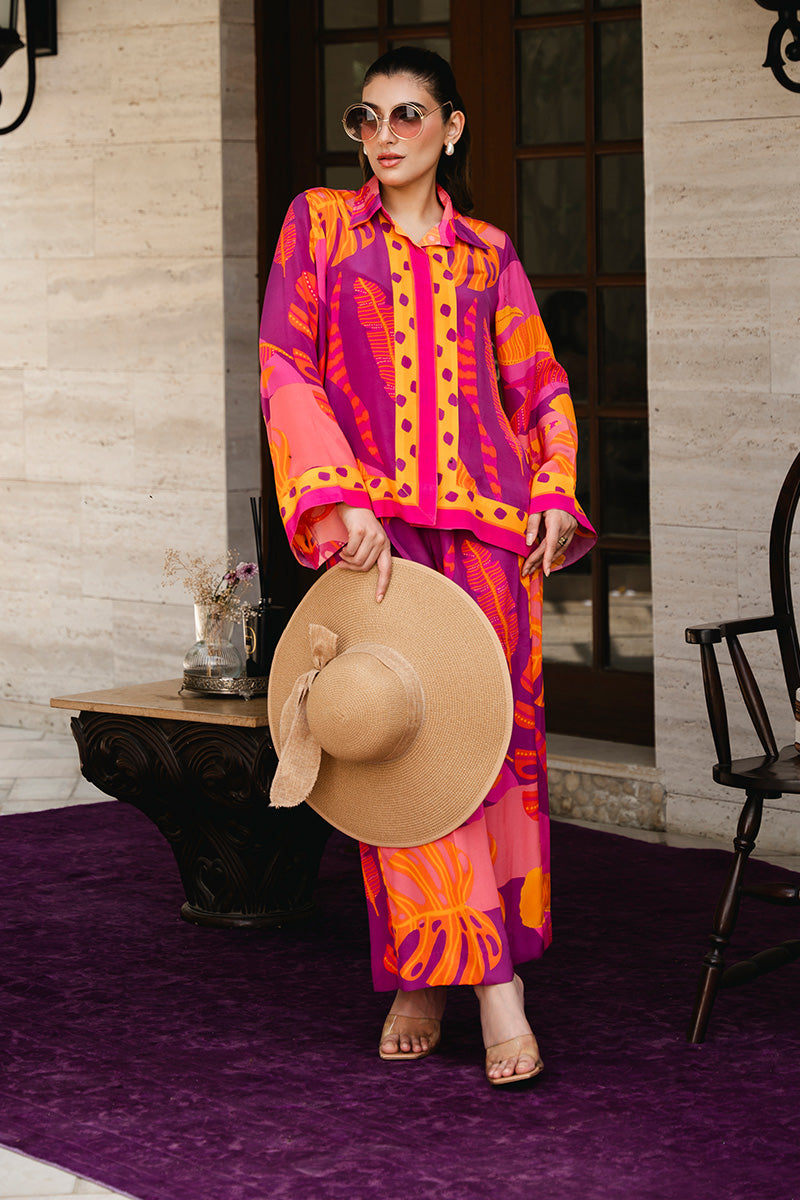 Magenta Yellow Tropical Print Crepe Co-ord Set (2-Piece) - Image 7