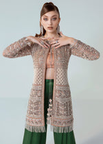 Pakistani Peach Embroidered Net Jacket with Satin Palazzo (2-Piece) - Image 4