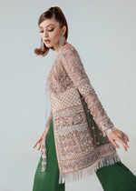 Pakistani Peach Embroidered Net Jacket with Satin Palazzo (2-Piece) - Image 5