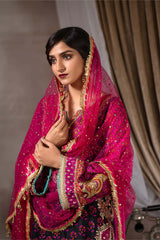 Pakistani Hot Pink Mukesh Net Dupatta (1-Pc) - Image 3