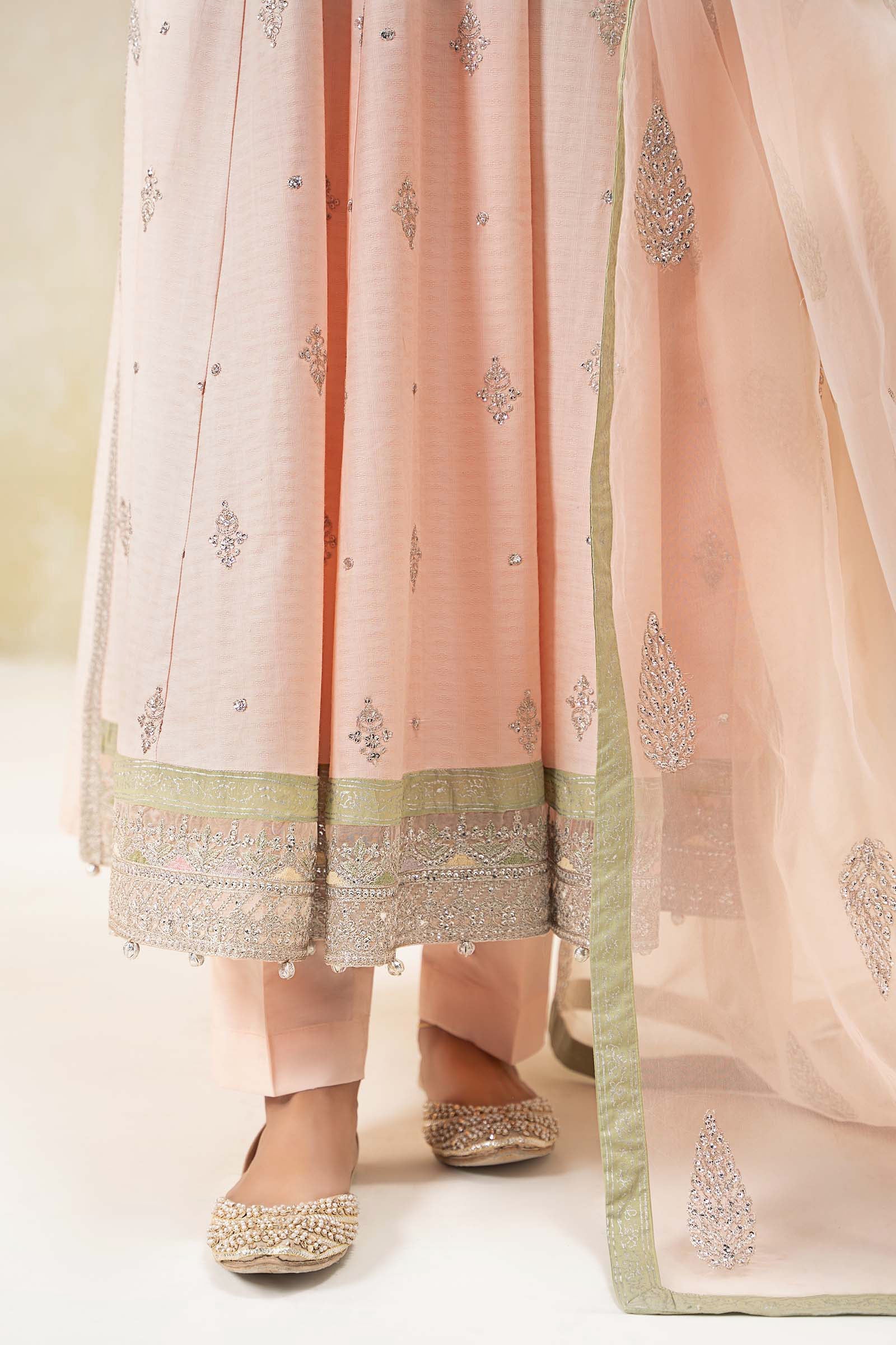 Pakistani Pink Embroidered Dobby Lawn Frock Suit (3-Piece) - Image 4