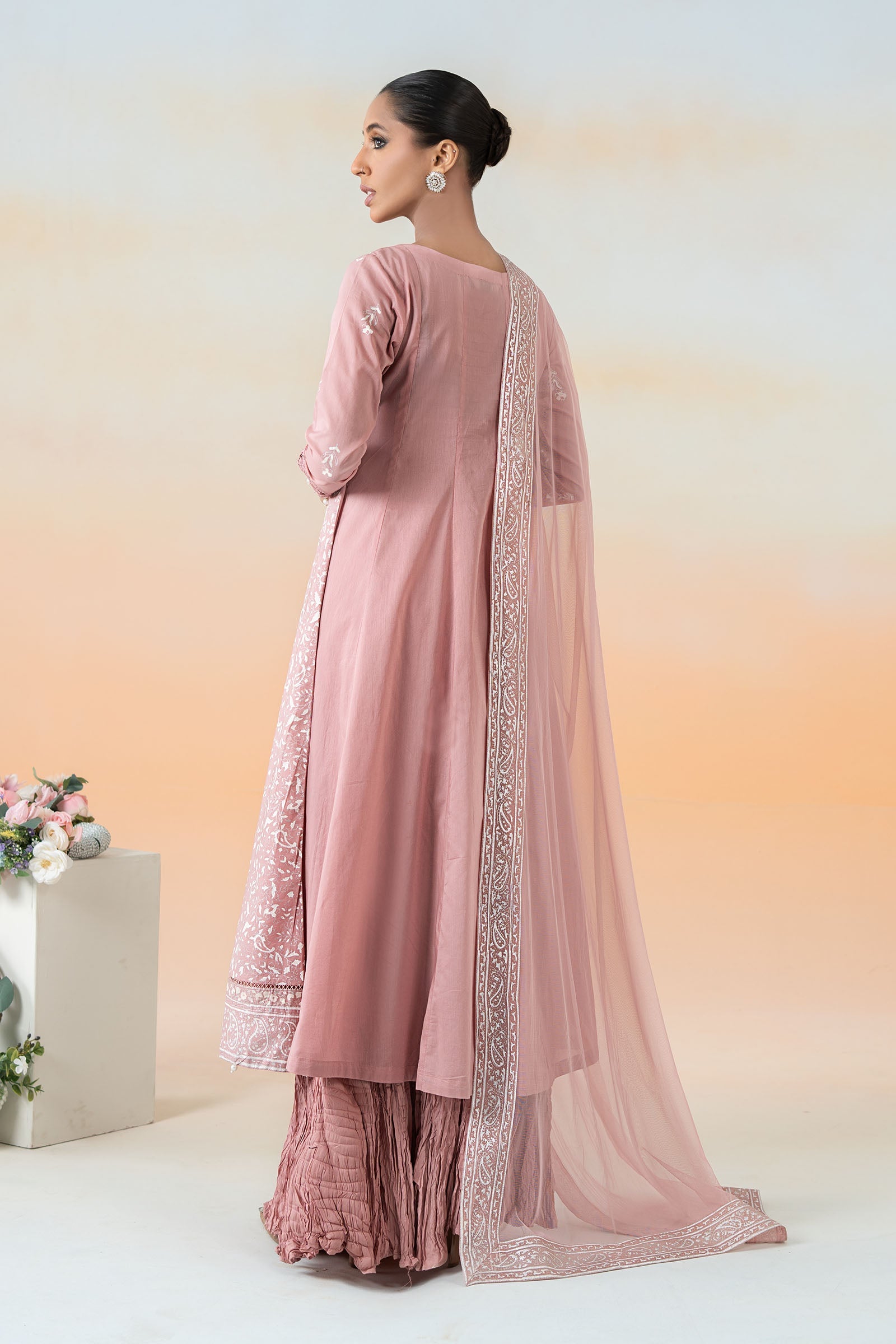 Pakistani Blush Pink Block Printed Lawn Frock (3-Piece) - Image 5