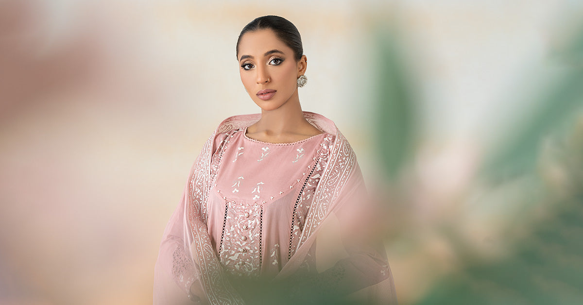 Pakistani Blush Pink Block Printed Lawn Frock (3-Piece) - Image 6