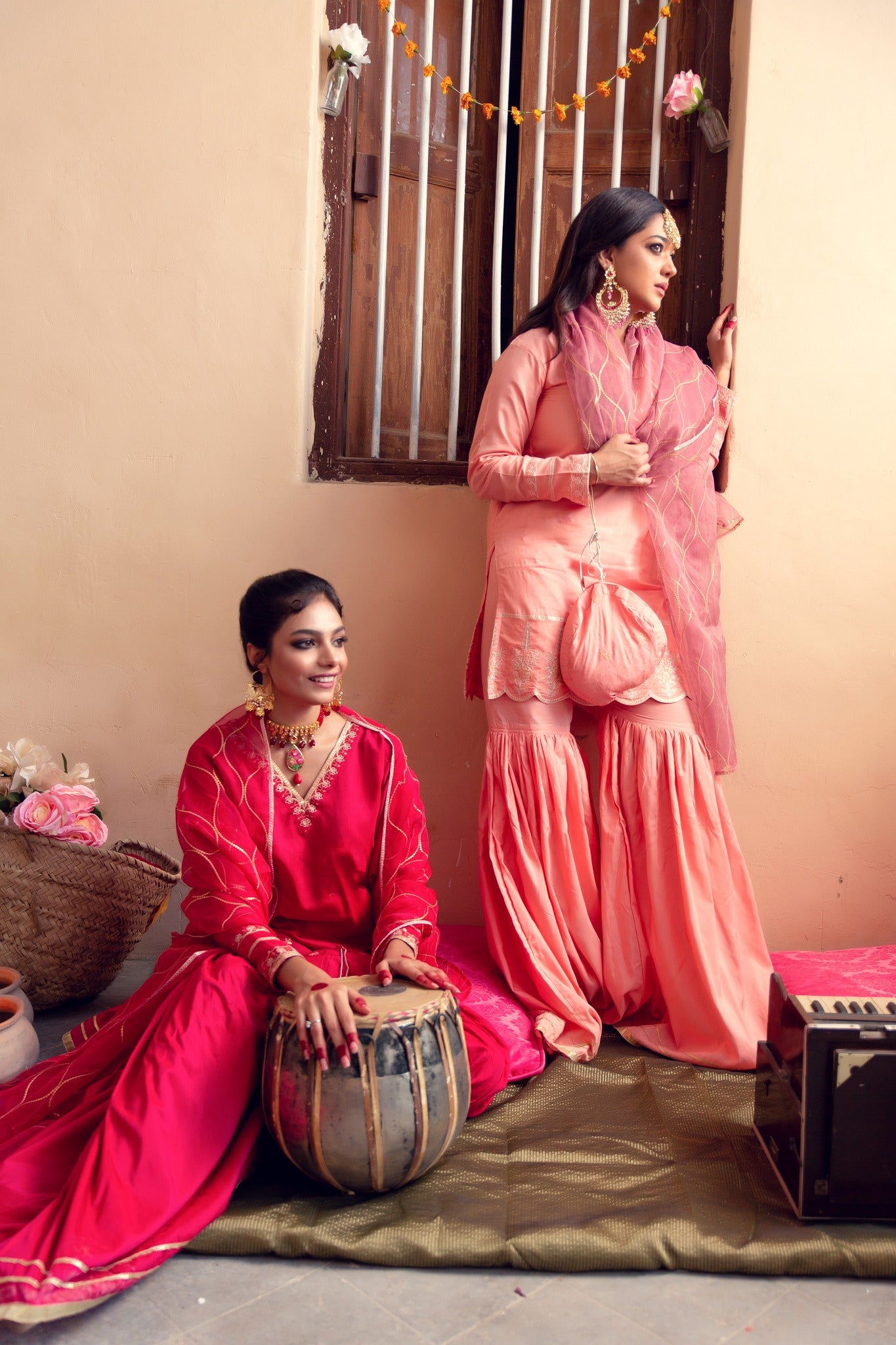 Hot Pink Embroidered Banarsi Cotton Silk Gharara (3-Piece) - Image 9