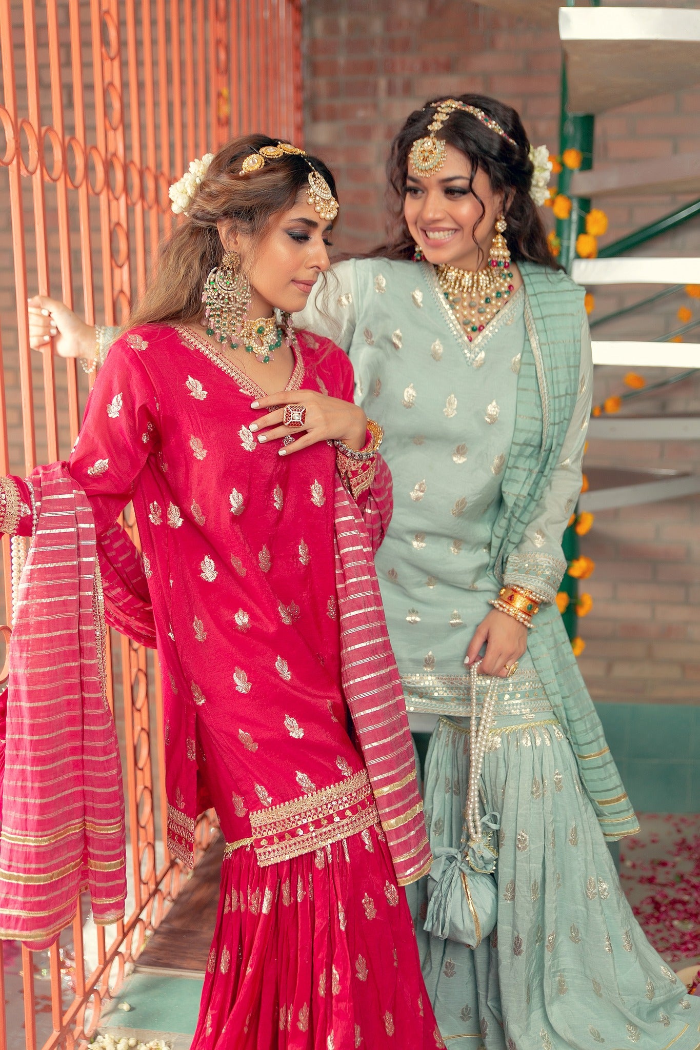 Deep Pink Embroidered Karandi Lawn Nawabi Gharara (3-Piece) - Image 10