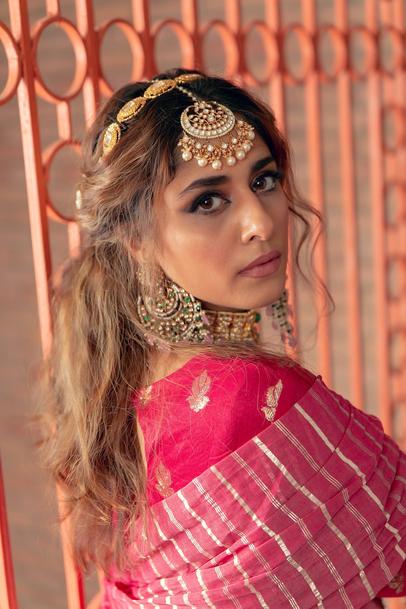 Deep Pink Embroidered Karandi Lawn Nawabi Gharara (3-Piece) - Image 4