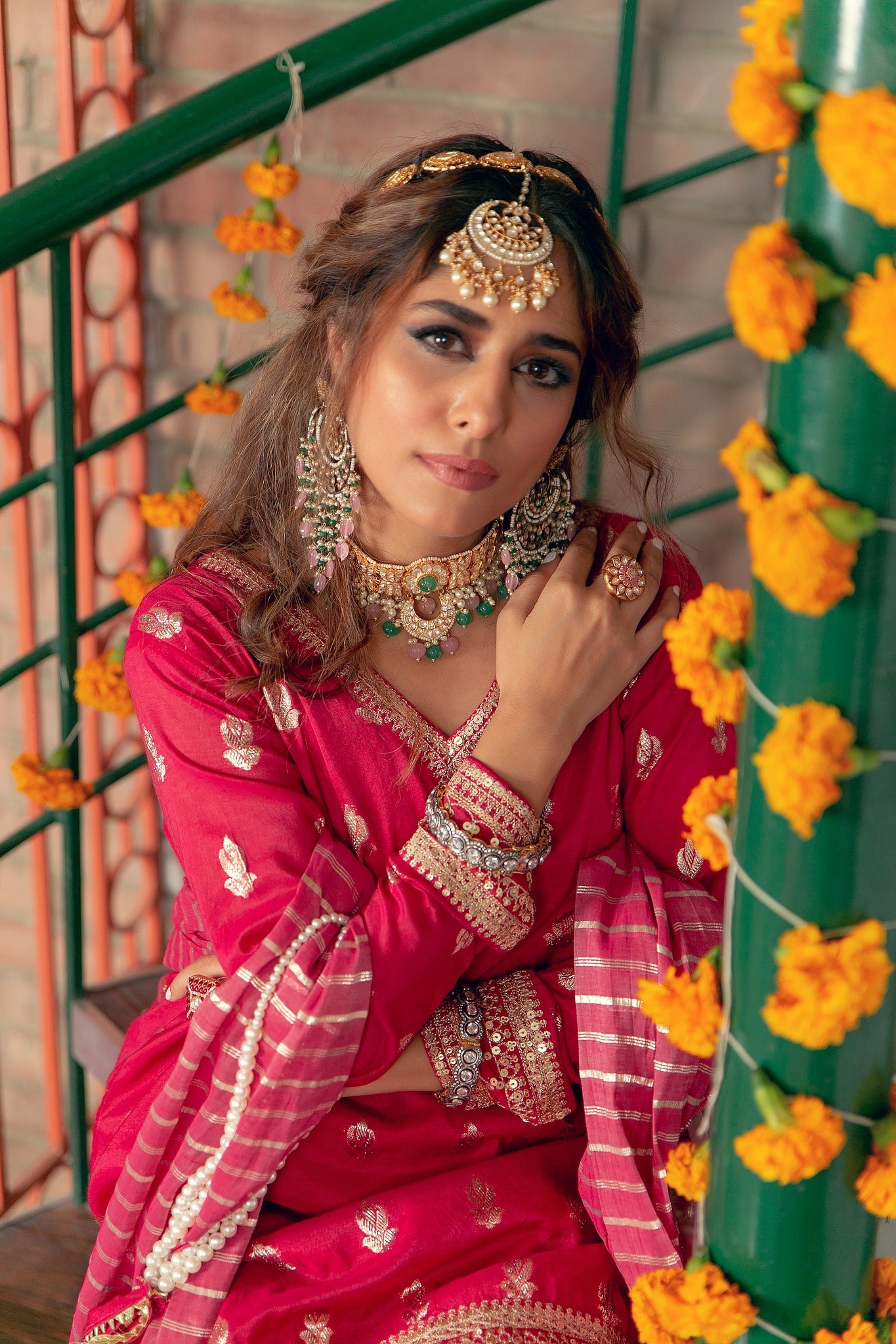 Deep Pink Embroidered Karandi Lawn Nawabi Gharara (3-Piece) - Image 9