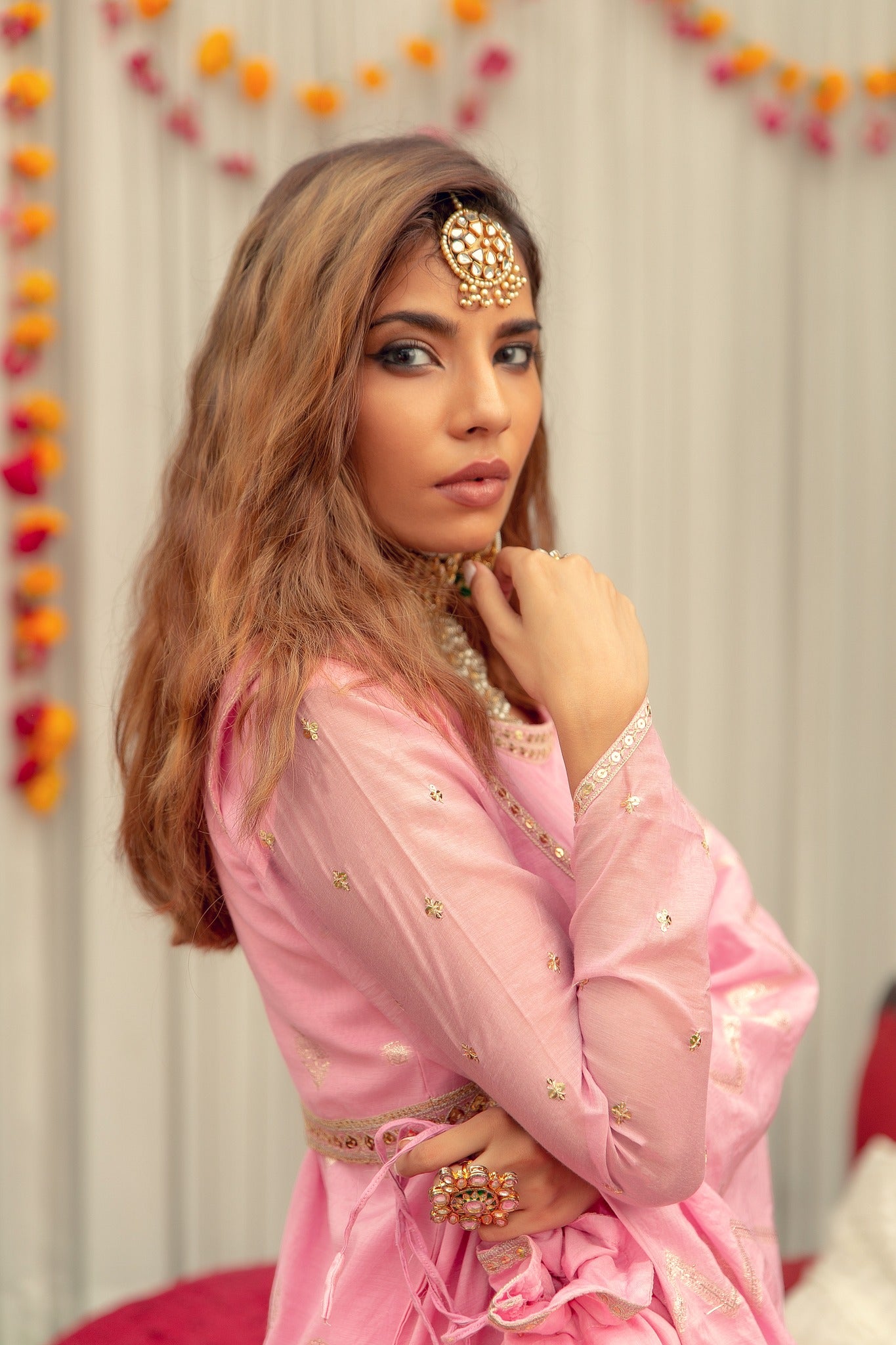Pakistani Pastel Pink Kacha Tilla Karandi Gharara (3-Piece) - Image 2