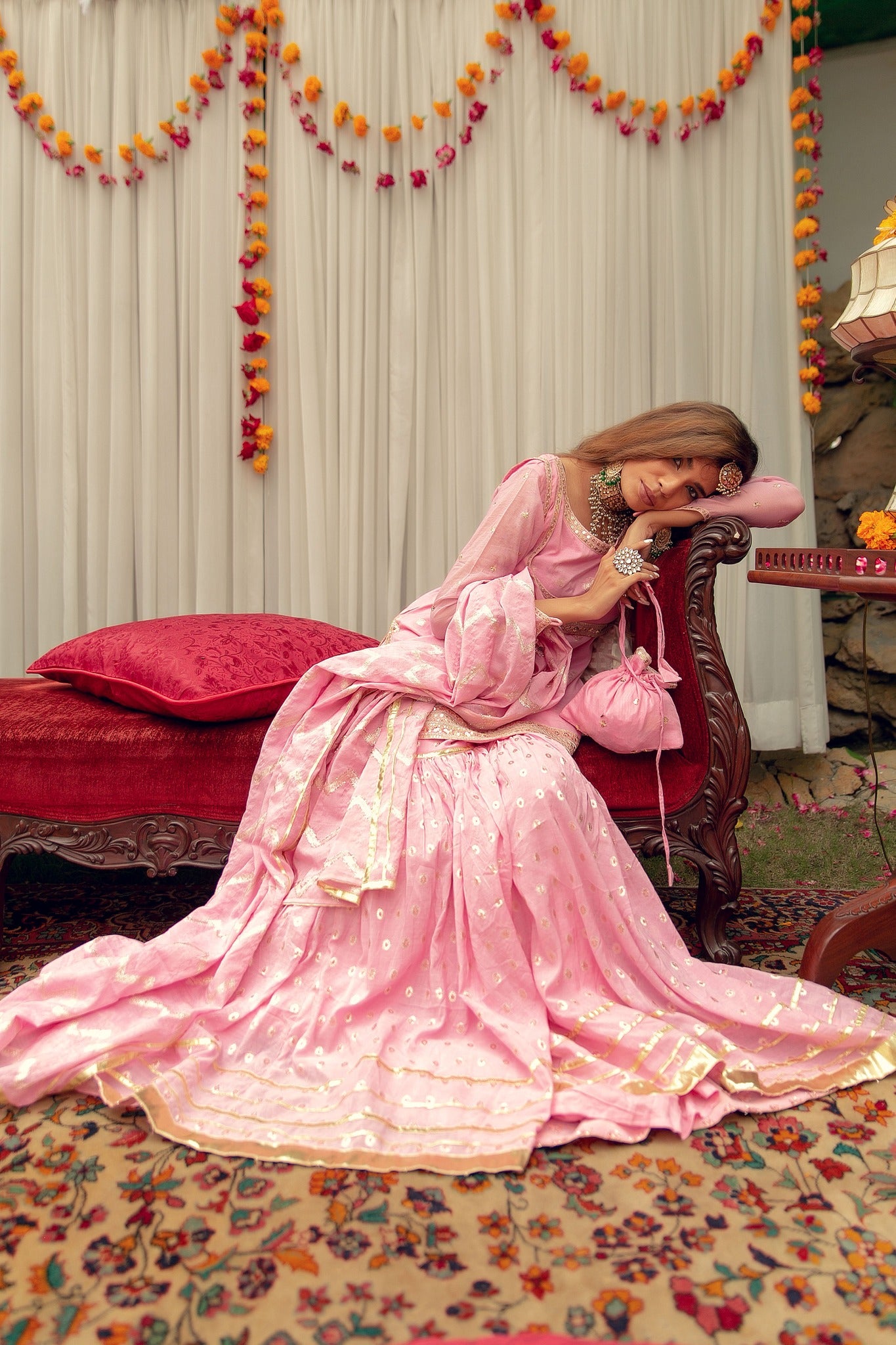 Pakistani Pastel Pink Kacha Tilla Karandi Gharara (3-Piece) - Image 3