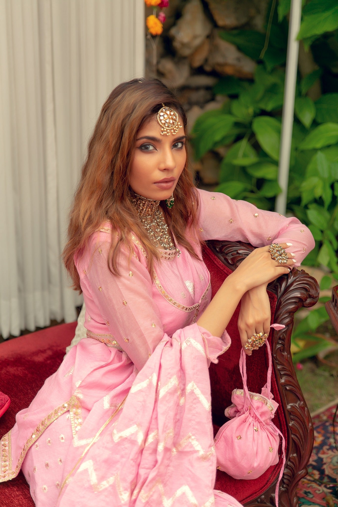 Pakistani Pastel Pink Kacha Tilla Karandi Gharara (3-Piece) - Image 4