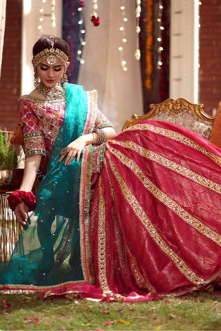 Hot Pink Hand-Painted Net Gharara Set (3-Piece) - Image 4