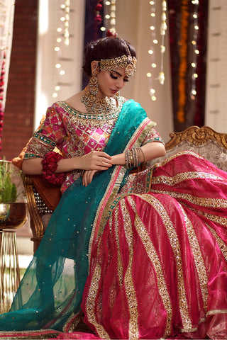 Hot Pink Hand-Painted Net Gharara Set (3-Piece) - Image 5