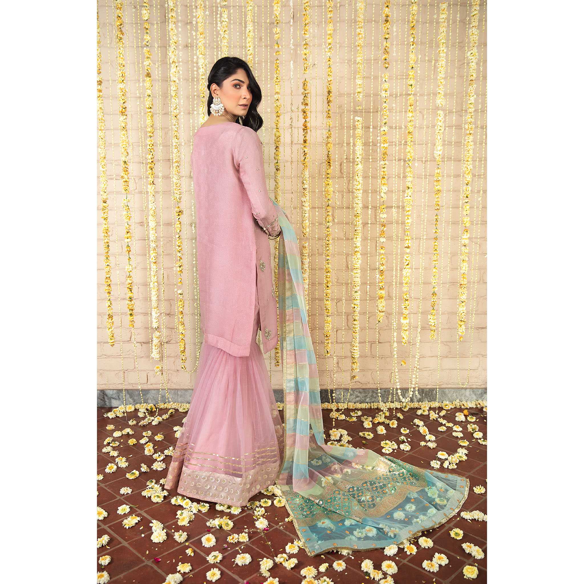 Pakistani Blush Lilac Embellished Self-Organza Gharara (3-Piece) - Image 2
