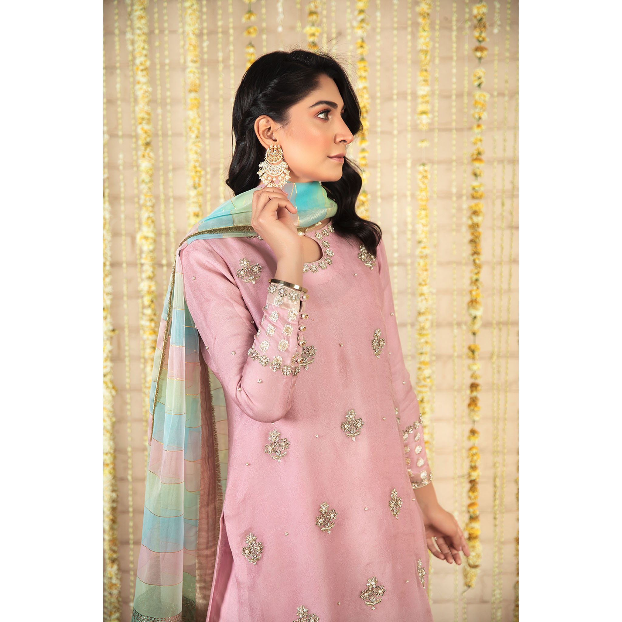 Pakistani Blush Lilac Embellished Self-Organza Gharara (3-Piece) - Image 4