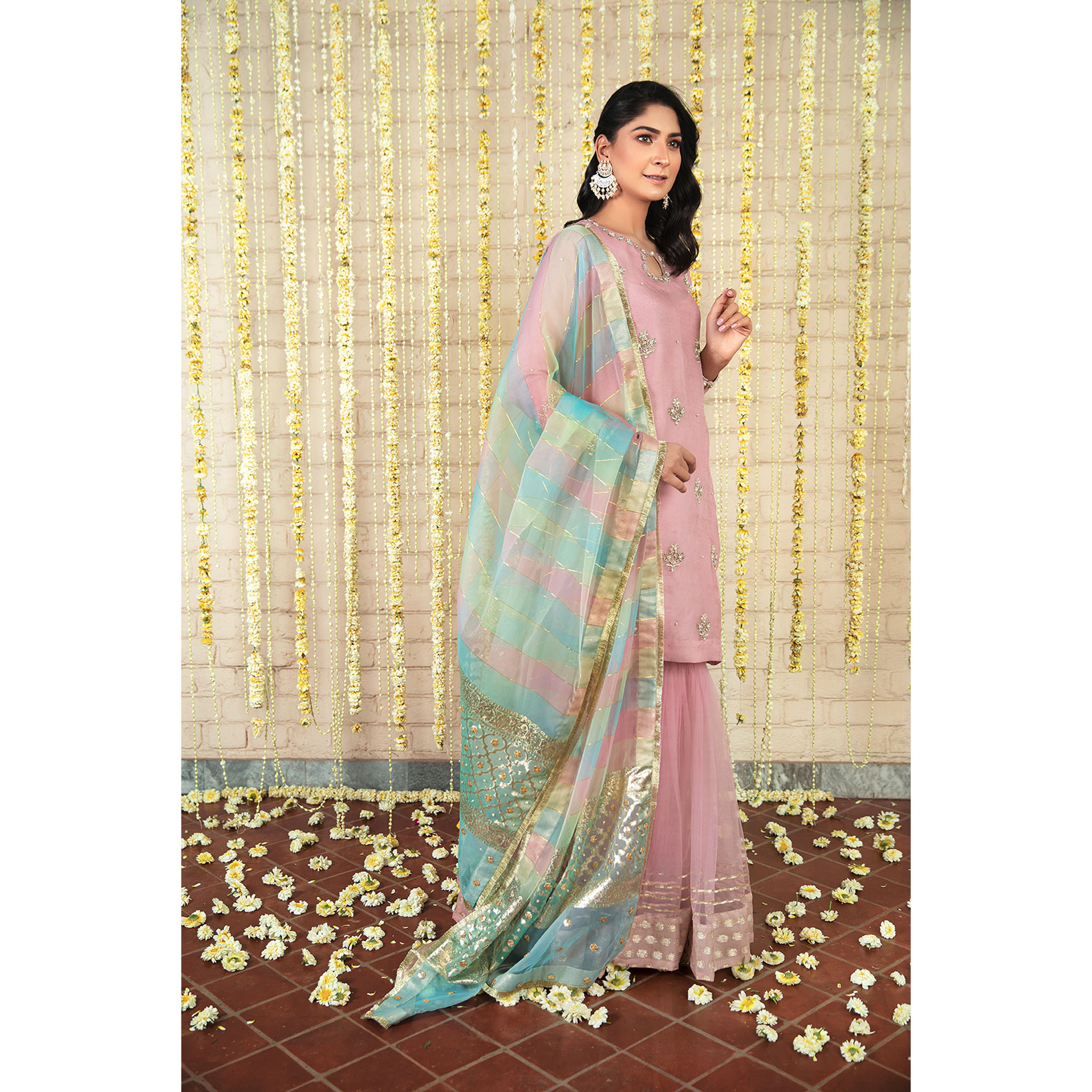 Pakistani Blush Lilac Embellished Self-Organza Gharara (3-Piece) - Image 5