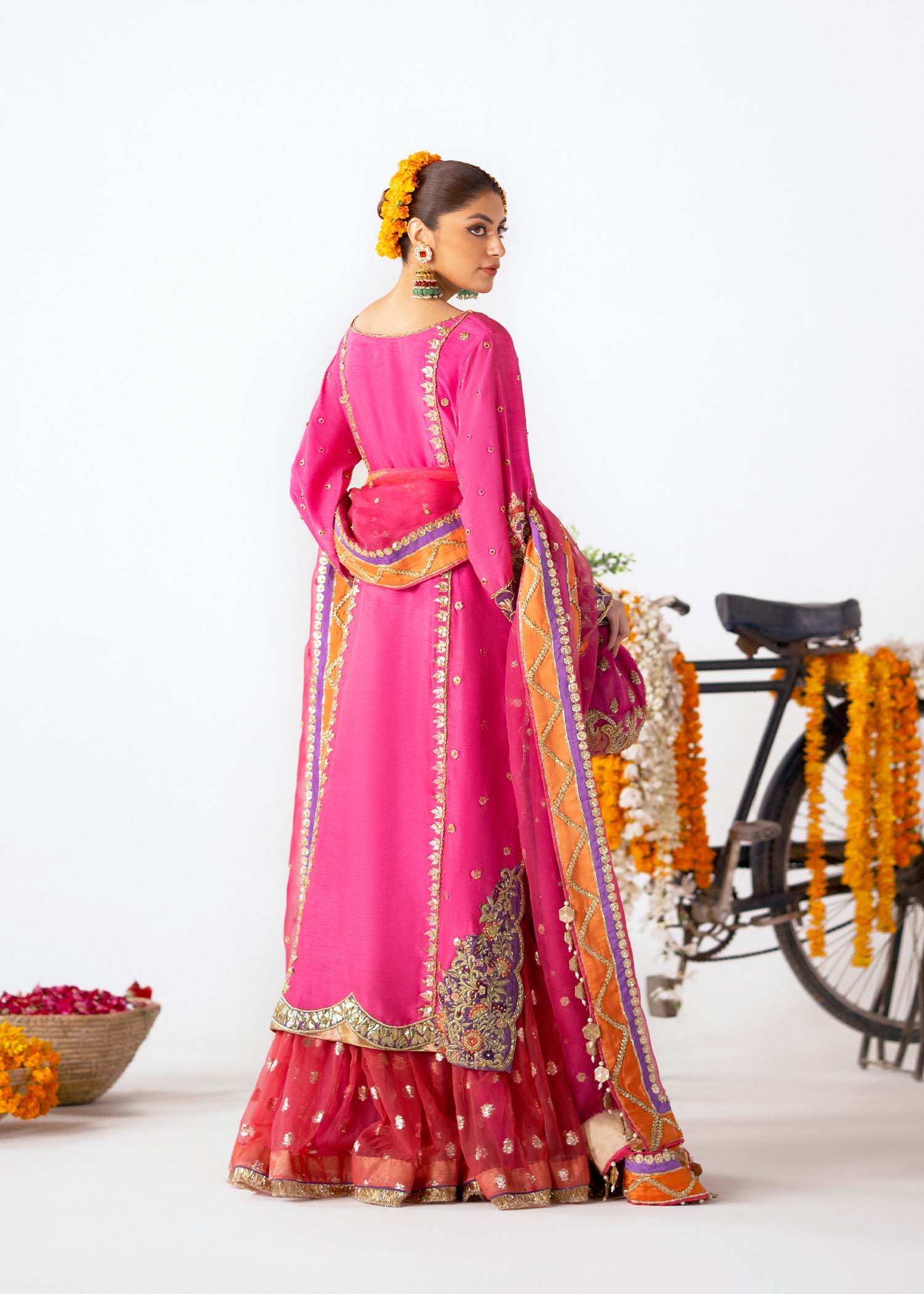 Candy Pink Embroidered Silk Gharara Set (3-Piece) - Image 4
