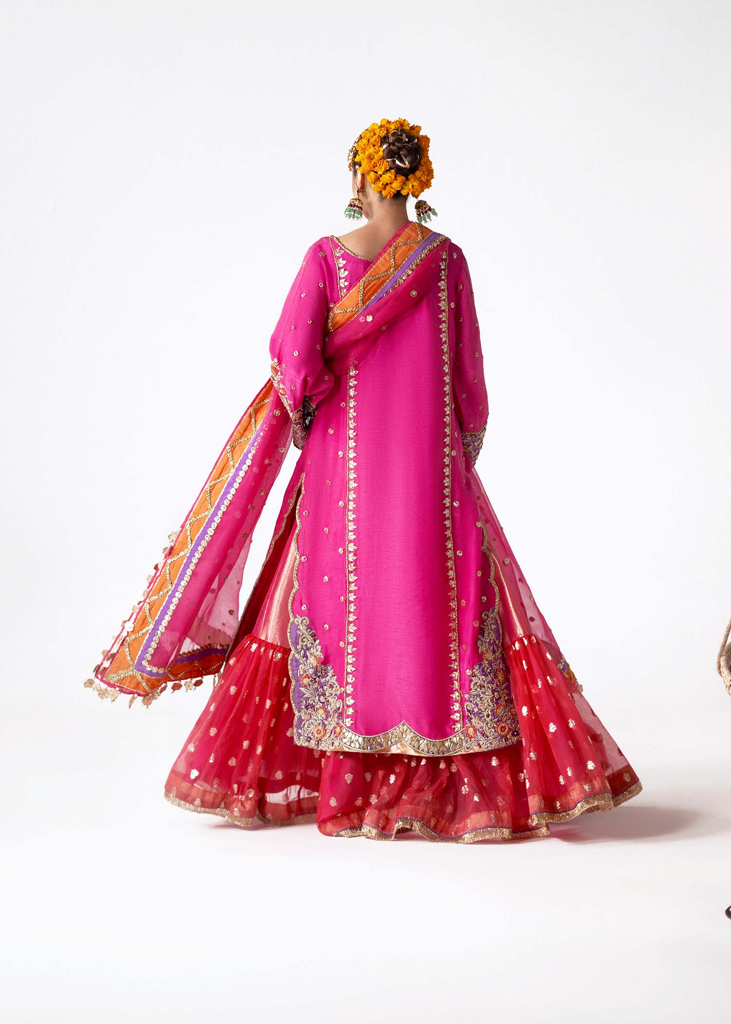 Candy Pink Embroidered Silk Gharara Set (3-Piece) - Image 6