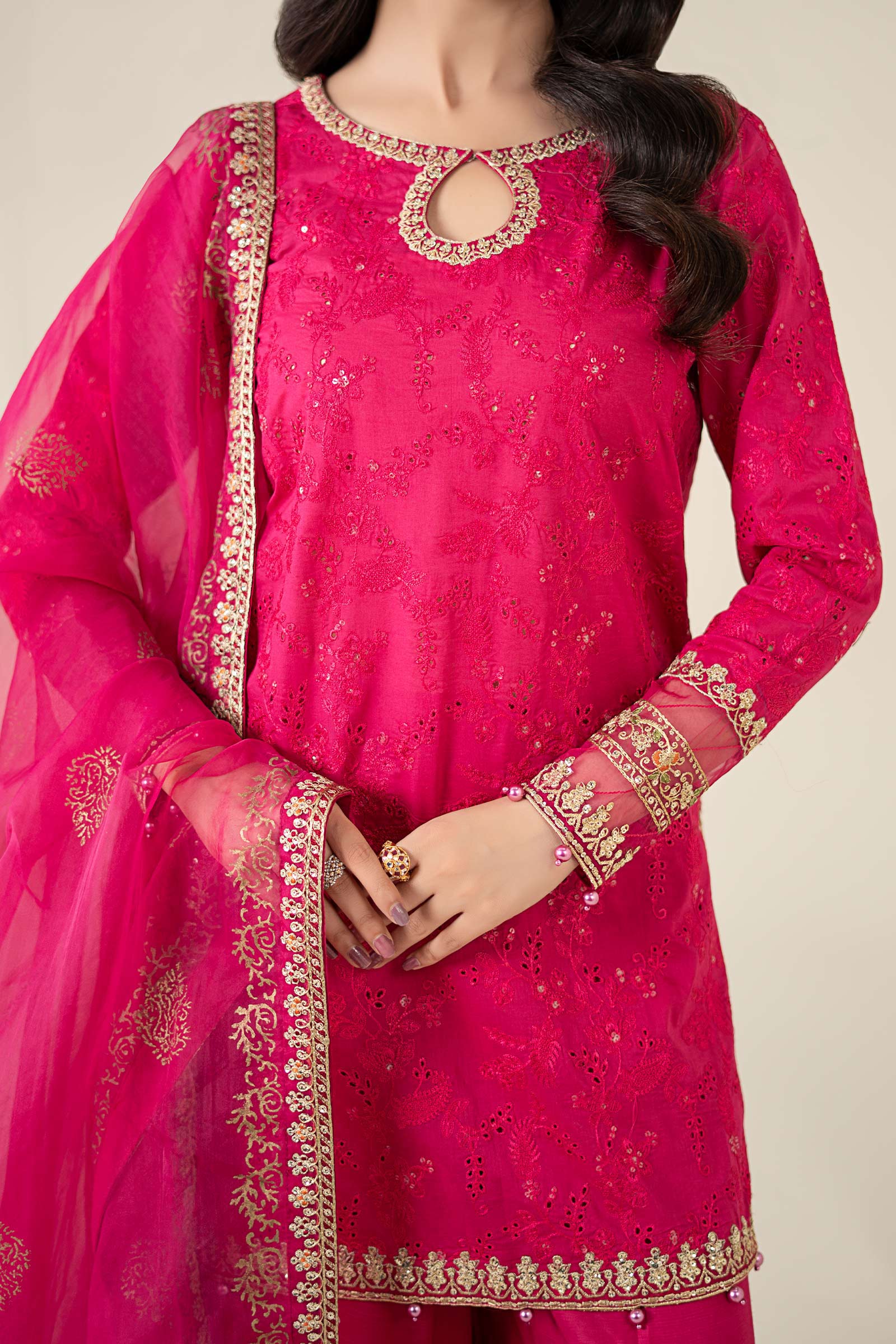Pink Embroidered Lawn Gharara Set (3-Piece) - Image 2