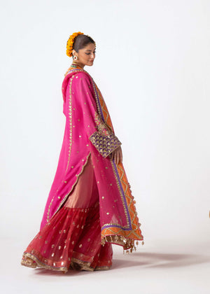 Candy Pink Embroidered Silk Gharara Set (3-Piece) - Image 6