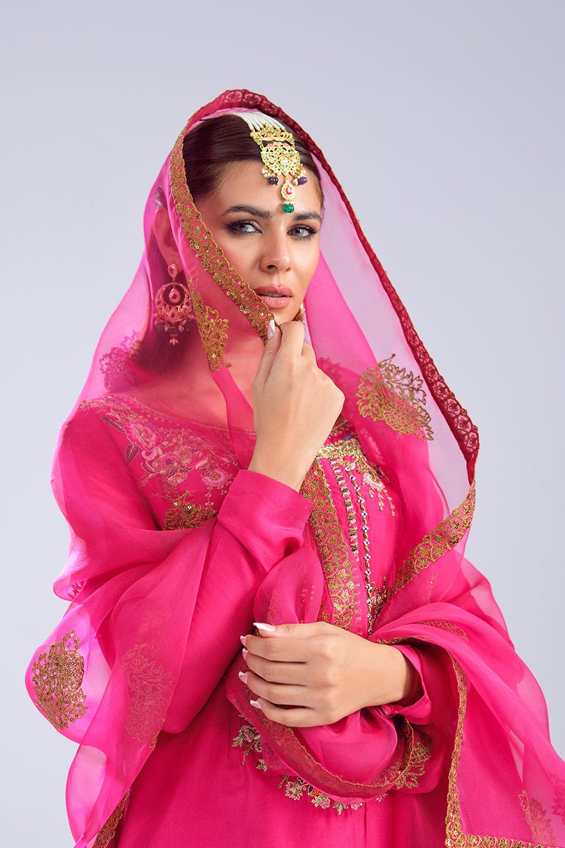 Pakistani Pink Zardozi Raw Silk Gharara Set (3-Piece) - Image 4