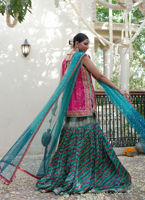 Pakistani Hot Pink Embellished Raw Silk Short Shirt Gharara (3-Piece) - Image 6